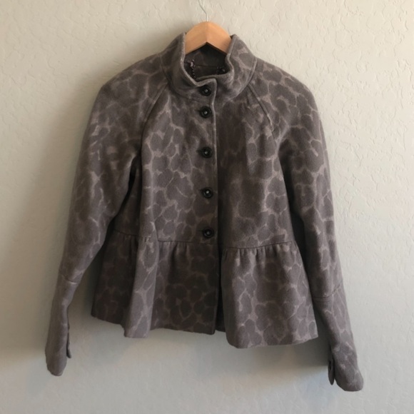 Rebecca Taylor Leopard Print Textured Peplum Coat - Picture 4 of 8